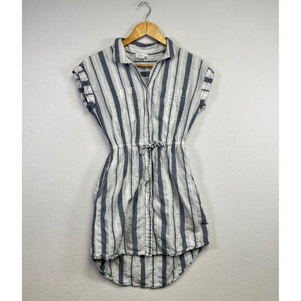 Japna Striped Button Down‎ Shirt Dress Drawstring Waist Casual Size S